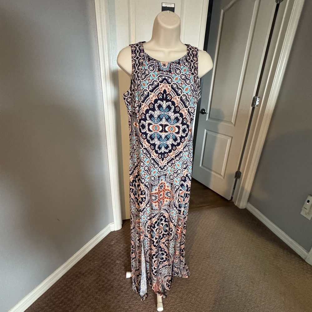 Joan Vass Sleeveless Maxi Dress in Blue and Orange